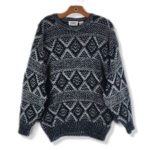 Vintage 80’s Oversized Chunky Knit Geometric Streetwear Crewneck Jumper Sweater